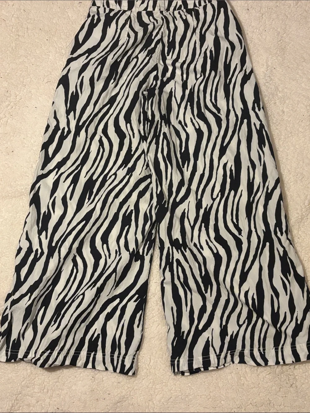 Free People Zebra-Print Wide Leg Crop Cotton Pants - Black & White